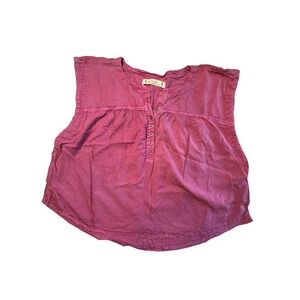 We The Free XS Oversized Pink Free People Henley Top Boho Beachy Festival Casual